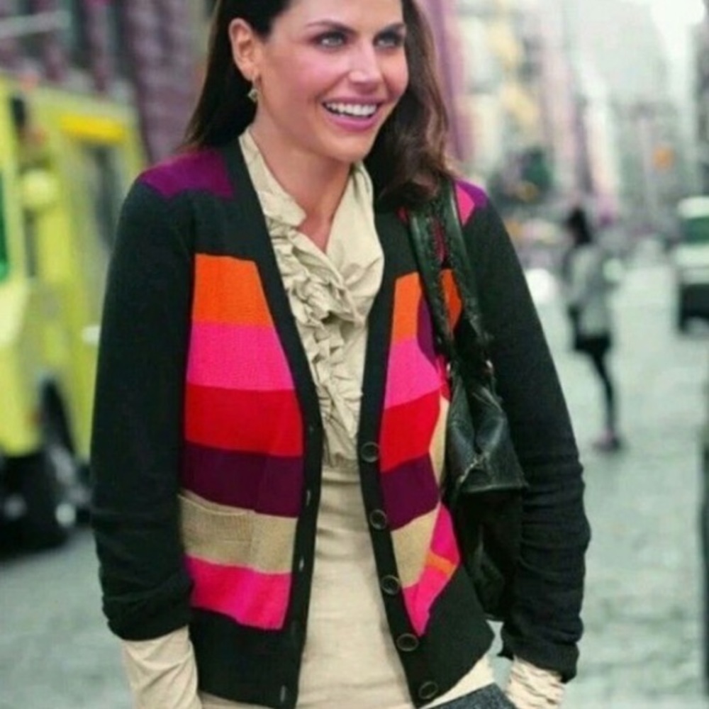 CAbi #171 Colorblock Argyle Cardigan, Size XS